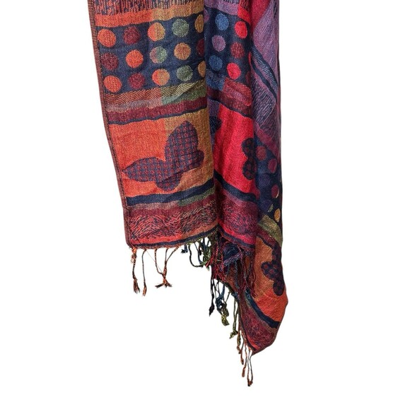 Pashmina & Silk Butterfly Shawl With Fringe Reversible Purple Orange Red Boho - Picture 4 of 12